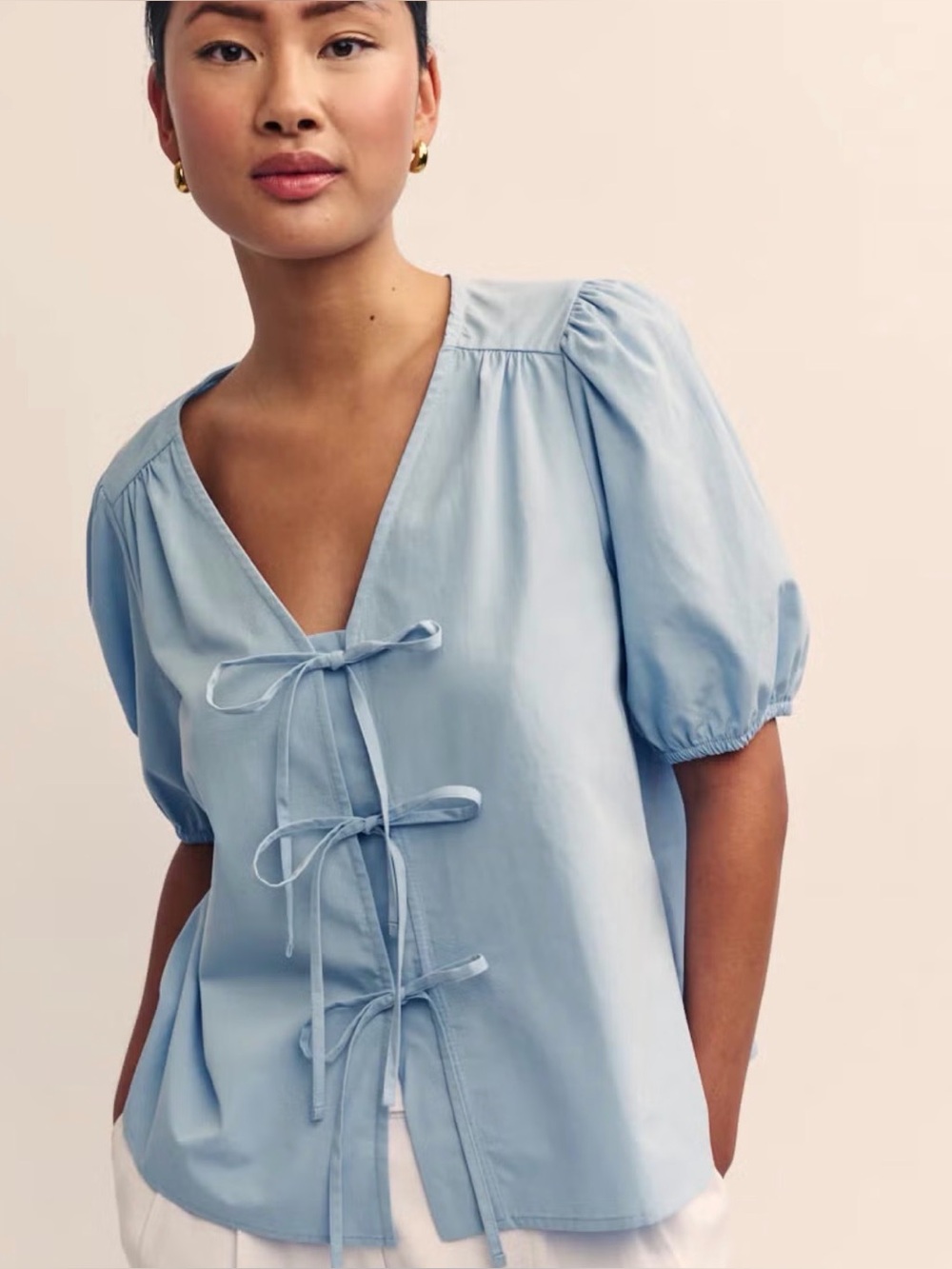 Nobody's Child Blue Tie-Front Blouse - Denim US Size 0